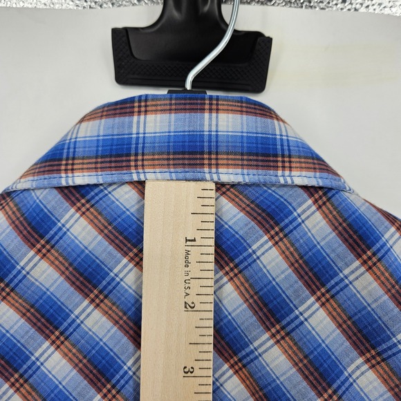 Wrangler Shirt Mens Medium Pearl Snap Western Short‎ Sleeve Rodeo Plaid Blue - Picture 7 of 11